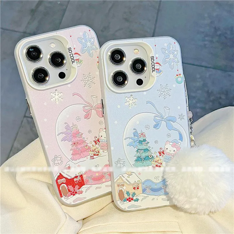 ใช้กับต่อไปนี้ ไอโฟน XS/11/14/15/15มือโปร/16 มือโปรmax การ์ตูนน่ารักที่มีสีสันต้นคริสต์มาสลายแมวกุทัณฑ์ฮอกกี้กันกระแทกของขวัญคริสต์มาสแฟ