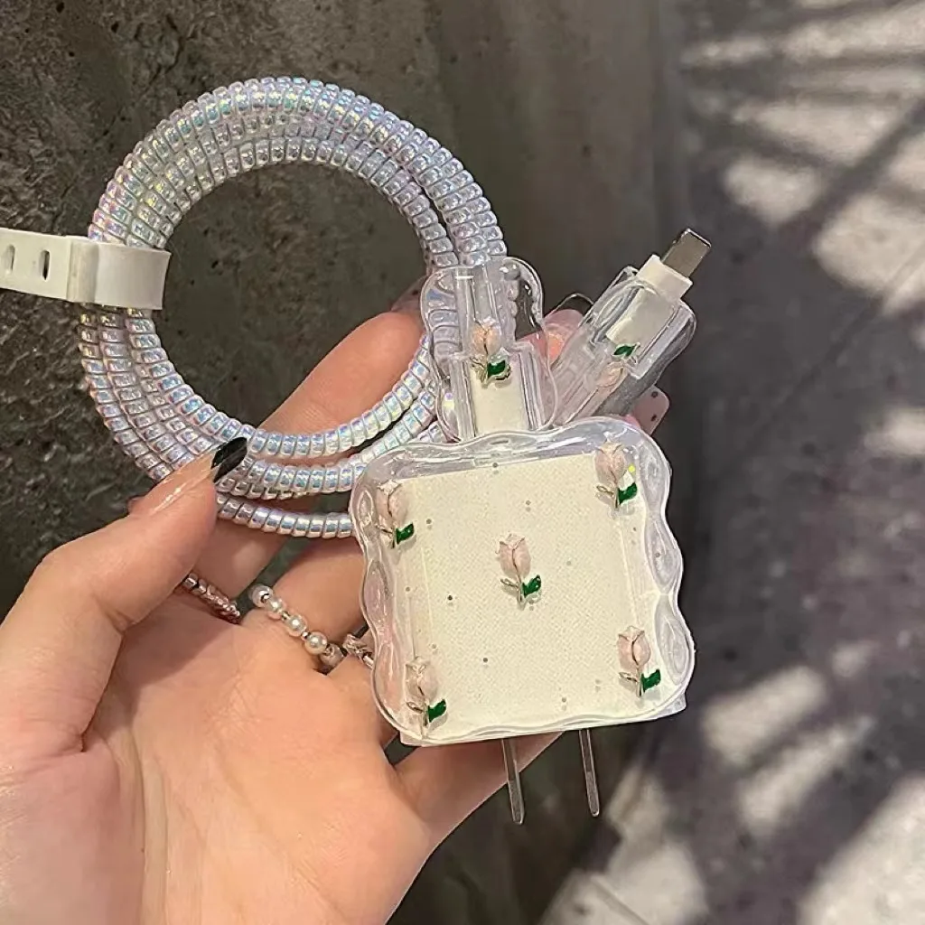 ราคาถูกที่สุด ส่งจากไทย มาใหม่ ชุดดอกกุหลาบ ชุดถนอม 5ชิ้น  Apple Adapter 18W/20W สายชาร์จ ลายการ์ตูนน่ารัก Cable