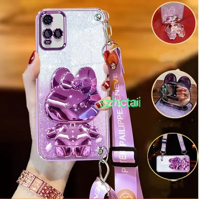เคสโทรศัพท์ vivo Y21 Y21S Y33S 4G Y21A Y21T สายคล้องคอ เคสโทรศัพท์หรูหรา ความงาม กระจกการ์ตูนวงเล็บป้องกันเคสกันกระแทก เคส vivo Y21 Y21S Y33S 4G Y21A Y21T