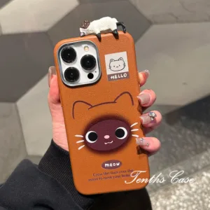 ใช้งานร่วมกับสําหรับ IPhone 16 11 15 14 13 12 Pro Max Xs X Xr 8 7 6 Plus 3D DIY Cat ธรรมดารูปแบบหนังชุบเลนส์กรอบเคสโทรศัพท์ปกอ่อน