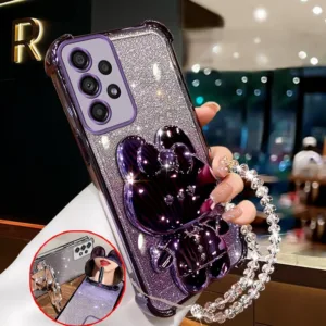 เคสสําหรับsamsung a52 samsung a52s 5Gประกายสีชมพูเคสโทรศัพท์กันกระแทกกระต่ายกระจกแต่งหน้าพร้อมที่วางซิลิโคนTPU Soft case XXXDA
