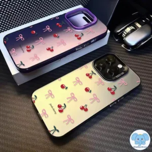 โบว์สีชมพูน่ารักเข้ากันได้เคสไอโฟน 11 16 7Plus 15 12 14 13 Pro Max XR X XS  Max 16 7 14 8 Plus SE 2020 หวานเชอร์รี่เคส