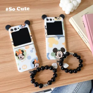 เคสโทรศัพท์มือถือแบบนิ่ม กันกระแทก ลายการ์ตูนมิกกี้เมาส์ 3D พร้อมสายโซ่คล้อง สําหรับ Samsung Galaxy Z Flip 6/4/5/3