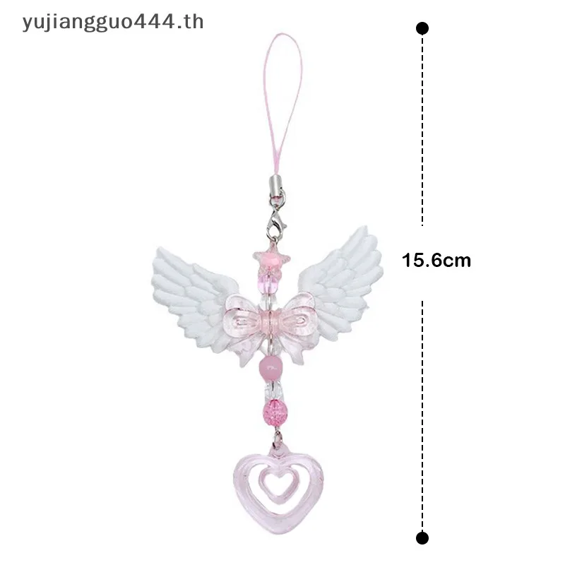 # ใหม่ # น่ารักปีกโบว์หัวใจสายคล้องมือถือโทรศัพท์จี้โซ่สําหรับสาวผู้หญิงแฟชั่นหวานพวงกุญแจกระเป๋าอุปกรณ์ตกแต่งของขวัญ .