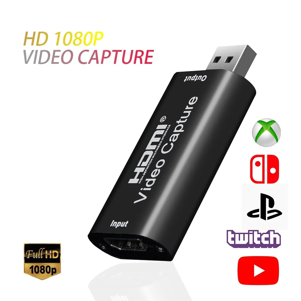 Mini 1080P HDMI to USB 2.0 การ์ดจับภาพวิดีโอรองรับบันทึกวิดีโอ HDMI สําหรับเกมกล้อง HD สตรีมมิ่งสด