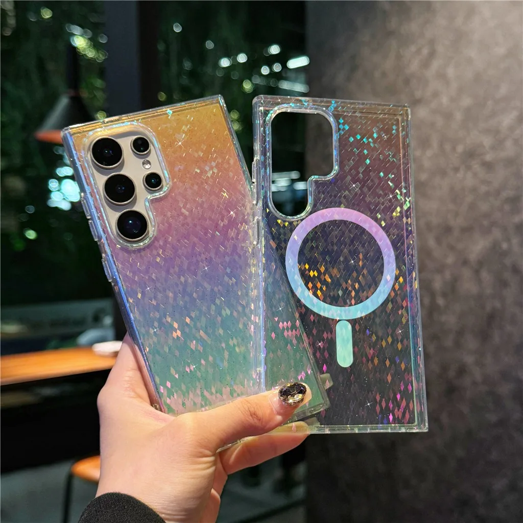 แวววาว สีฉูดฉาด Magnetic ซองโทรศัพท์ Samsung Galaxy S25 Ultra S25 Plus S25 S24 FE S24 Ultra S24 Plus S24 S23FE S23 Ultra S23 Plus S22Ultra S22Plus S22 Case เคสโทรศัพท์ใหม่ อะคริลิค ป้องกันการตก เคสมือถือซัมซุง