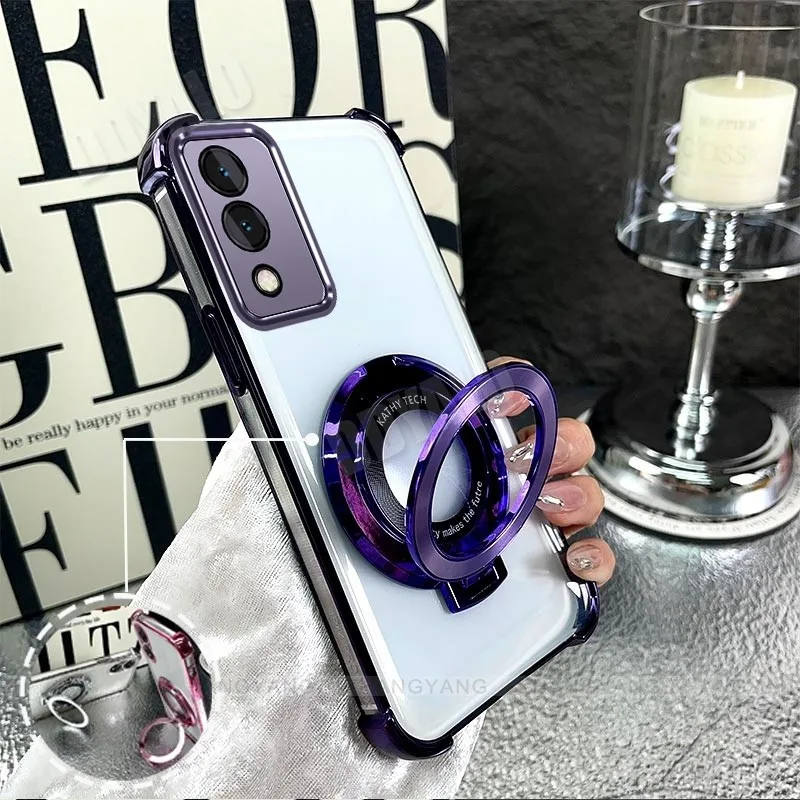 Free Bracket Airbag Casing สําหรับ OPPO A3 Pro 5G Electroplating สี่มุม anti drop design เคสโทรศัพท์กันกระแทกซิลิโคน TPU soft Cover