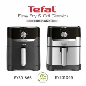 TEFAL หม้อทอดไร้น้ำมัน Easy Fry&Grill Classic+ 2in1 (แบบปุ่มหมุน) รุ่น EY501D66-เงิน | EY501866-ดำ (1550วัตต์