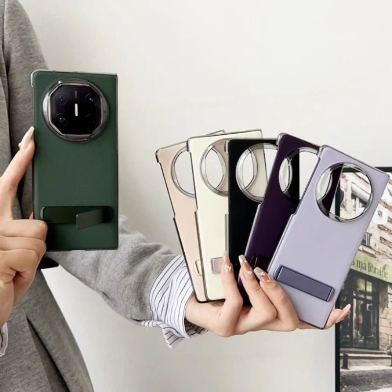 สําหรับ Huawei Mate X6 กรณี ELVEV หรูหราหนังแท้ + กรอบ PC แบบแข็งโปร่งใส Kickstand Cover