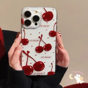 TPU สีแดง เชอร์รี่ เคสไอโฟนXR สำหรับ IPhone 15 12 13 16 11 14 Pro Max X XS XR 8Plus 7Plus Max 7 8 Plus SE เรียบง่าย เคส