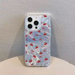 เต็มหน้าจอ เชอร์รี่ไทย กันได้เคสไอโฟน 16 11 13 15 12 14Pro Max XR 16 8 7Plus X XS Max SE หวานรักหัวใจเงาลูกฟูกเคส