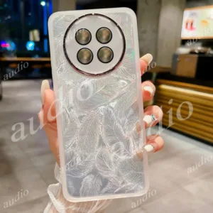 เลเซอร์ Feather Glitter เคสโทรศัพท์สําหรับ Realme 12 12x 12 + 12Pro + 5G 2024 พร้อมเลนส์กล้องเต็มฟิล์มป้องกันใส Feather เคสโทรศัพท์สําหรับ Realme12 Realme12x ปกหลัง