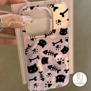 แฟชั่นแมวปลาการ์ตูนคู่ดูเดิล เข้ากันได้กับ IPhone 6s 7 15 8 6 14 Plus XR X XS Max 16 14 15 12 13 11 Pro Max เคสสำหรับ