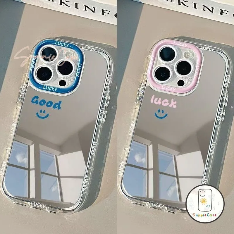 เคสไอโฟน11 ยิ้ม โชคดี เคส IPhone 12 16 13 15 14 11 ProMax X 14 7 15 8 Plus XR XS XR Max SE 2020 พื้นผิวกระจก เคสนิ่ม เคส