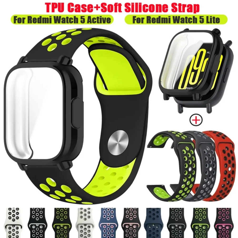 เคส TPU + สายรัดซิลิโคนอ่อนนุ่มสําหรับ Redmi Watch 5 Active Soft TPU Cover Shell Screen Protector สําหรับ Redmi Watch 5 Lite กีฬา Band Correa HD ฟิล์มป้องกัน