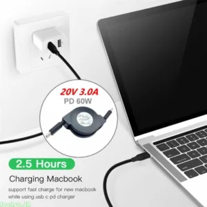 Feela PD 60W USB C สายเคเบิลข้อมูลแบบพับเก็บได้สําหรับสายชาร์จอย่างรวดเร็วสําหรับแท็บเล็ตสวิตช์โทรศัพท์มือถือ Type C