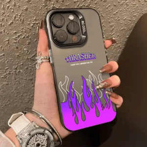โลหะชุบโลหะด้วยไฟฟ้า ไอโฟนรูปแบบไฟสีม่วงfor 11 iPhone 12 13 14 15Pro MAX X XS XR 7 8Plus เคสโทรศัพท์