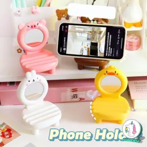 สัตว์น่ารักที่วางโทรศัพท์ที่มีกระจก น่ารัก ปรับโทรศัพท์ยึดสํานักงานแท็บเล็ตสนับสนุนโทรศัพท์ยืน ชม. แก่กว่า โต๊ะจัด