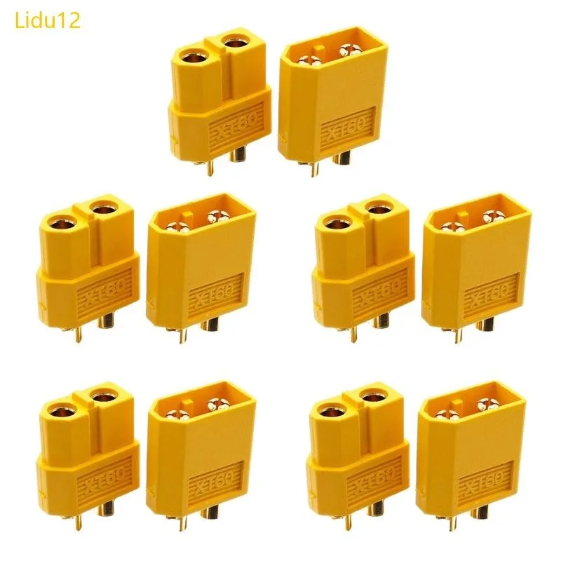 Lidu12 10 ชิ้น XT60 Connector ปลั๊กชายตัวเชื่อมต่อเคลือบทอง DIY ชิ้นส่วนเชื่อมต่อ