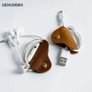 Original Cowhide Handmade Leather Winder Retro USB Storage Finishing Data Cable Snap Hub Headset
