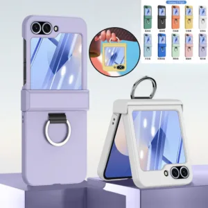 Slim สีทึบแหวนบานพับเคสโทรศัพท์ Samsung Galaxy Z Flip 6 Z Flip 5 Z Flip 4 Z Flip 3 Ultra Thin Casing Skin Friendly กันกระแทก Hard PC Cover Shell