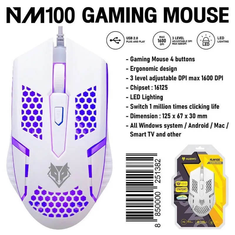 Nubwo เมาส์เกมมิ่ง รุ่น NM-89M NM-91M NM-89W NM-93 NM-94 NM-100 เม้า Gaming Macro Mouse เมาส์ มาโคร LED ของแท้ พร้อมส่ง