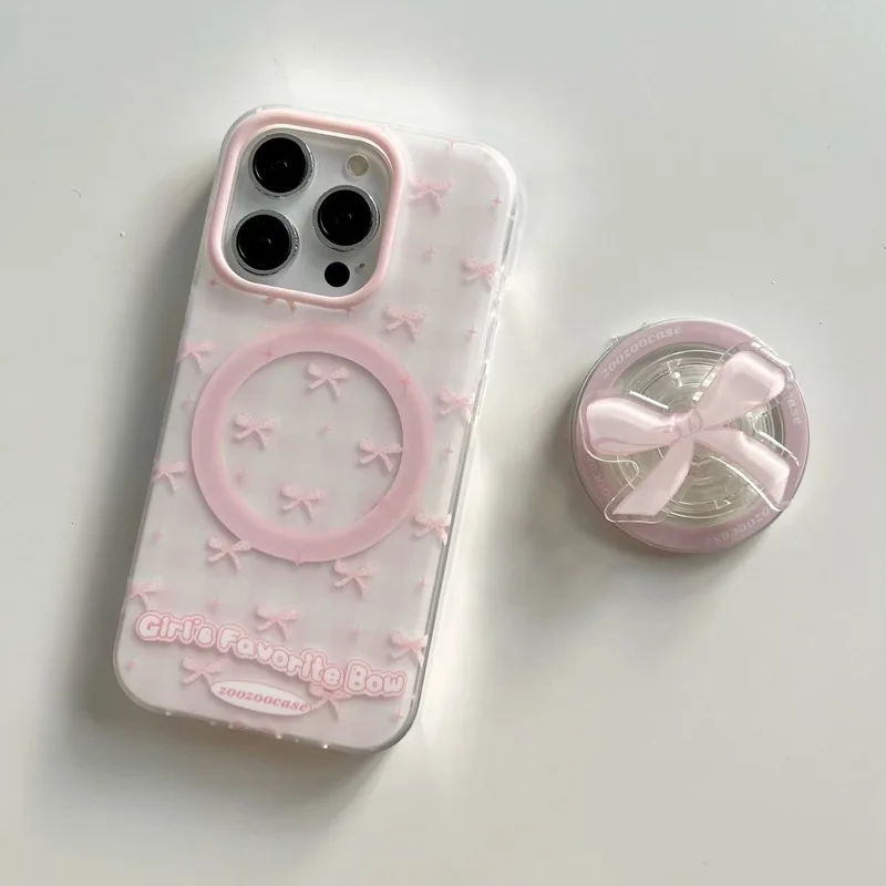(มีi16) เคสลายโบว์ชมพู magnetic (ภาพสินค้าจริง) สวยลูกคุณมาก griptok ขายแยกนะ