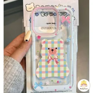 หมีโบว์กริดสร้างสรรค์ เคส Redmi 12 13C 9 9C A1 12C 9T 9A 10 10C Note 9 8 10 11 12 13 Pro Max Poco C65 C55 M3 X5 X6