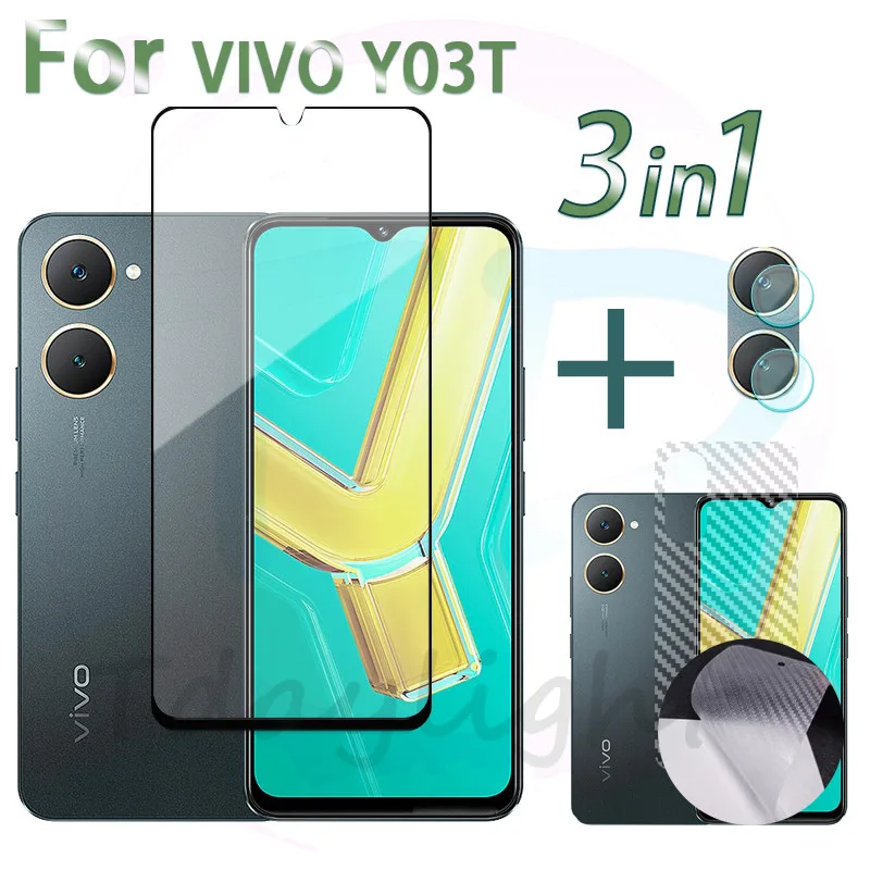 3 in1 VIVO Y03T กระจกนิรภัยสําหรับ VIVO Y03 Y17S Y18 ป้องกันหน้าจอกล้องเลนส์ฟิล์มและฟิล์มด้านหลัง