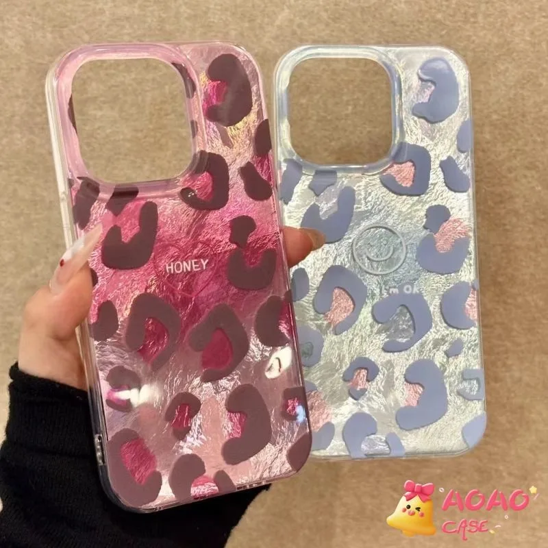 เคสไอโฟน 16 สำหรับ iPhone 11 16 15 13 14 12 Pro Max 7Plus XR 16 8 15 14 Plus X XS Max SE 2022 เสื้อคลุมเสือดาวหวาน