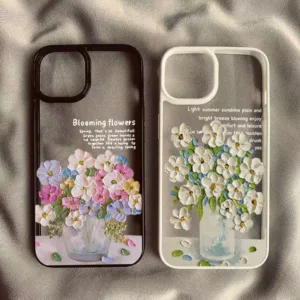 Art ภาพวาดสีน้ํามันดอกไม้สําหรับ Samsung S25 S24 S23 Ultra Plus S20 S21 S23 S24 FE Blooming แจกันดอกไม้กรอบคริสตัลกันกระแทก Clear ป้องกัน