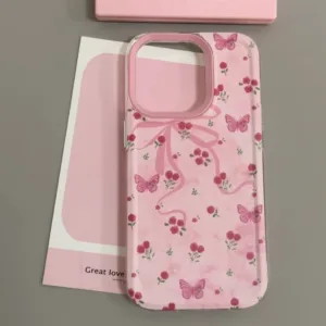 เหมาะสําหรับเคสโทรศัพท์ iPhone IP11 IP12 PRO IP14plus การ์ตูนโบว์สีชมพูดอกไม้ IP6 7 8plus เลนส์เต็มแพคเกจ IPX IPXR IPXS MAX soft TPU เคสโทรศัพท์โปร่งใส