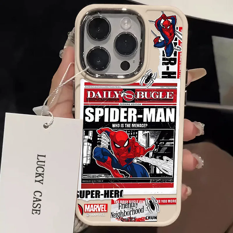 แท็กภาษาอังกฤษ Spider Man เคสโทรศัพท์สําหรับ IPhone 7 8 8Plus 11 12 13 14 15 Pro Max X XS XR SE 2020 ซิลิโคนอ่อนนุ่มกรอบโลหะเคสโทรศัพท์