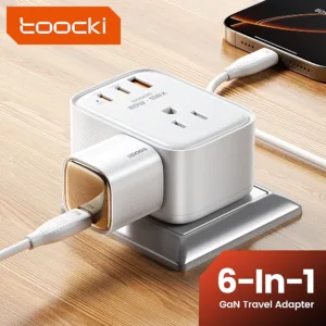 Toocki 20W GAN Fast Charger Mini 6-in-1 Travel Adapter รางปลั๊กไฟแบบพกพา USB เครื่องชาร์จโทรศัพท์
