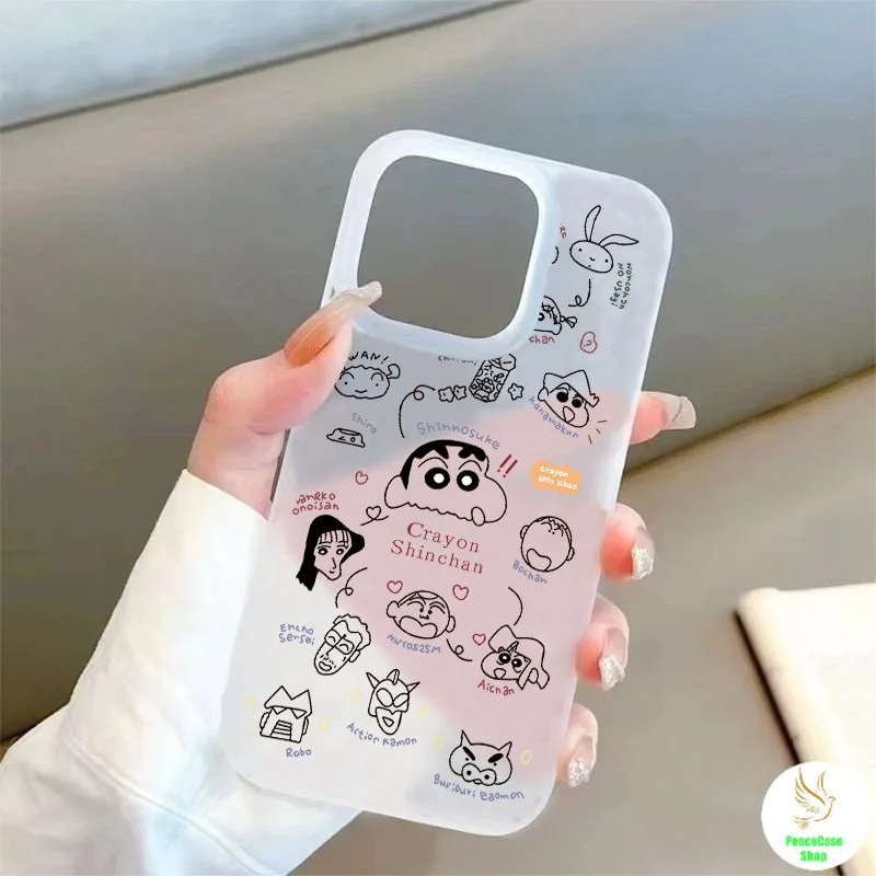 COD-ในไทย เคส เครยอน ชินจัง ภาพวาดดินสอ น่ารัก สำหรับ iPhone 7 8 X 11 12 13 14 15 TPU โปร่งใส  น้ำค้างแข็ง Unisex