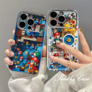 ใช้งานร่วมกับสําหรับiphone 16 11 15 14 13 12 Pro Max X XR Xs Max 8 7 6s Plus SE 2020 Superการ์ตูนMarioชุบหน้าต่างขนาดใหญ่โทรศัพท์กรณีนุ่ม