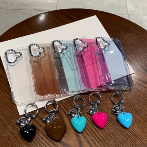 เคสไอโฟน กรณีเข้ากันได้สําหรับ iPhone 16 16Pro 16Promax 15 promax 15Pro 14 13 14promax ฝาครอบ IMD กลิตเตอร์กึ่งโปร่งใสพร้อมสายรัก Semi-transparent glitter IMD cover with love strap