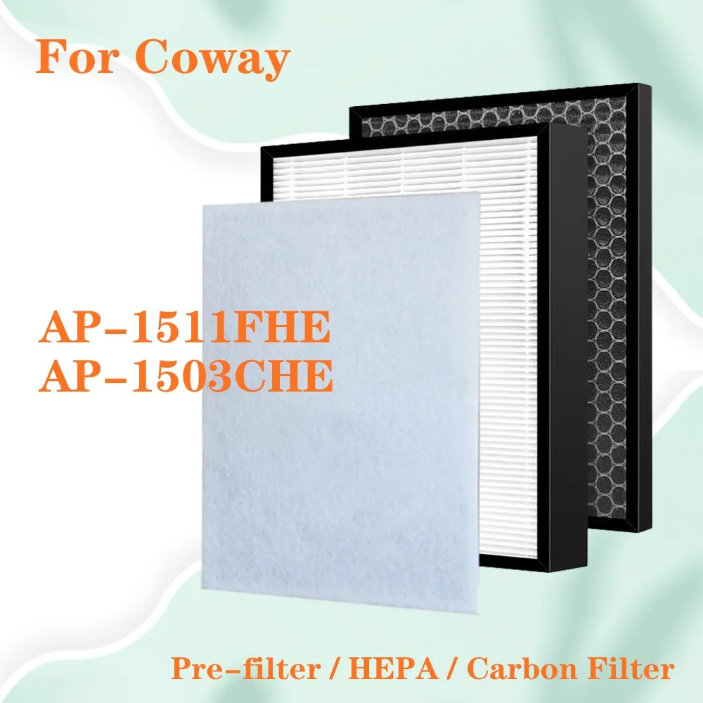 เปลี่ยนสําหรับเครื่องฟอกอากาศ Coway AP-1511FHE AP-1503CHE AP1511FHE AP1503CHE แผ่นกรอง HEPA ที่รองรับและตัวกรองกําจัดกลิ่นคาร์บอนที่เปิดใช้งาน