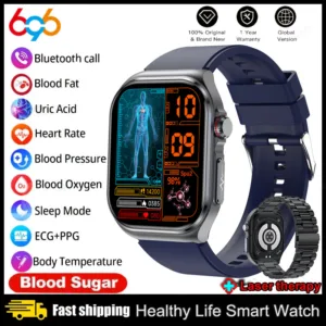 2.04 "AMOLED หน้าจอสมาร์ทนาฬิกา Micro การตรวจทางกายภาพ ECG PPG น้ําตาลในเลือด HRV SOS อุณหภูมิสุขภาพ Smartwatch BT Call ผู้ชาย ET585