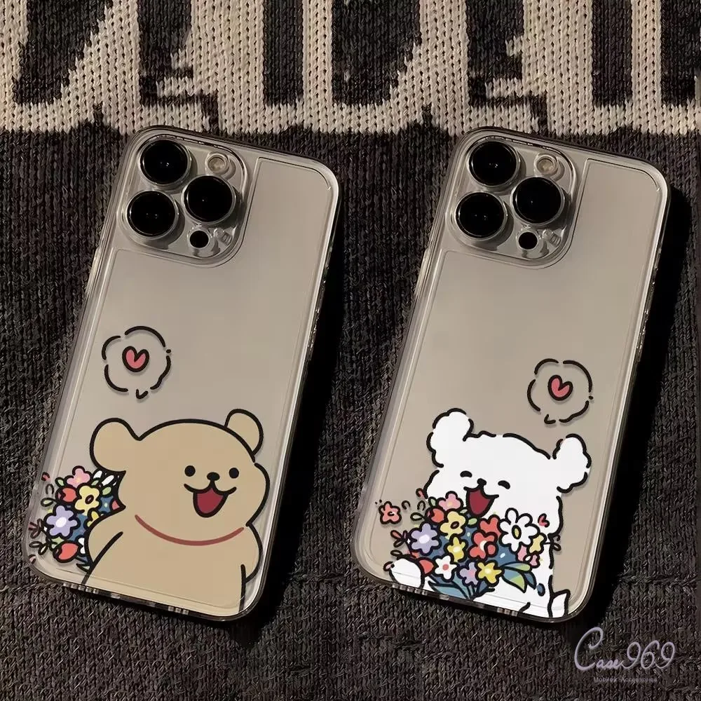 เคสไอโฟน IPhone 12 11 16 13 15 14 Pro Max X XS Max XR 7 8 14 15 16 Plus SE 2020 สุนัขแมวการ์ตูนน่ารัก คู่รัก เคส