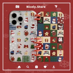 โน๊ตบุ๊ค Lattice Merry Christmas Bear เคสโทรศัพท์มือถือเข้ากันได้สําหรับ iPhone 16 15 14 13 Pro Max 16promax Soft TPU หนังพับได้คลุมทั้งหมดปลอกมือถือ