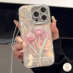 เคสไอโฟน 11 เคสiPhone 15 16 13 14 12 Pro Max 14 8 7 16 15 Plus X XS XR Max SE 2022 ภาพวาดสีน้ำมันดอกทิวลิปสีคู่คลื่นน้ำ