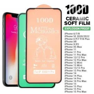 100D ฟิล์มกระจกเต็มจอ for IPhone 16 11 12 13 14 15 Pro Max IPhone XS Max XR X 8 7 6 ฟิล์มเต็มจอฟิล์มเซรามิก HD
