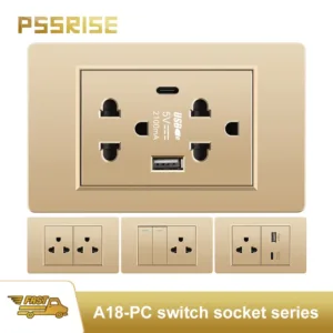 Pssrise 118 ซ็อกเก็ตสวิตช์ติดผนังสีทองสไตล์อเมริกัน (A18)