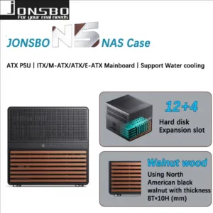 Jonsbo N5 Nas กรณีใช้ North American Walnut ไม้เนื้อแข็งรองรับ Itx/M-Atx/Atx/E-Atx เมนบอร์ด Atx Psu ระบายความร้อนด้วยน้ํา
