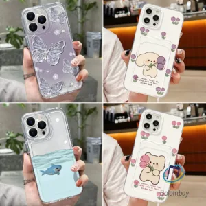 เคสใส For ไอโฟน11 13 15 12 14 16 Pro Max 7 8 Plus XR X XS เคสโทรศัพท์มือถือคู่รัก สัตว์น่ารัก ผีเสื้อที่สวยงาม อ่อนนุ่ม