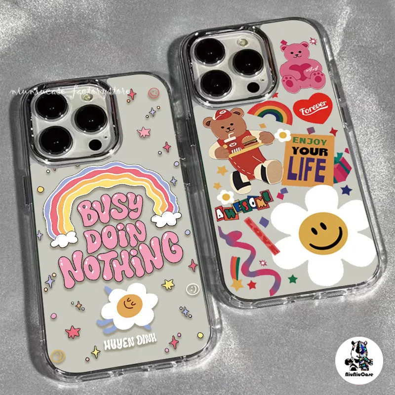 เคสไอโฟน11 For iPhone 11 13 12 14 15 Pro Max X XS 7 Plus เคส รูปแบบรุ้ง รูปแบบโปร่งใส ซิลิโคนนุ่มกันกระแทก กรอบรูปโลหะ
