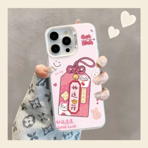 โชคดียันต์ปลอกสำหรับ iPhone 16 15 14 13 12 11 Pro พลัส MAX x XR XS MAX ชายแดนพิมพ์รวมทุกอย่าง fullcover กันกระแทกกรณี