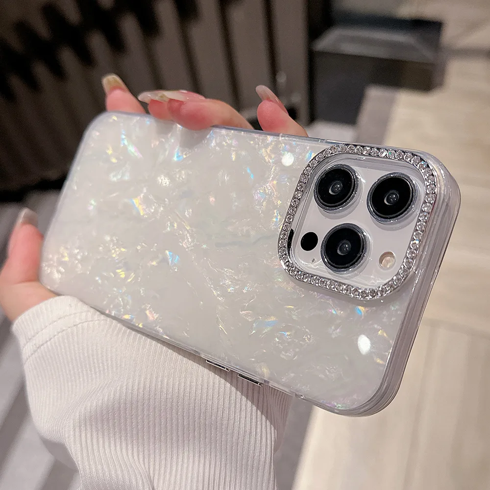 Dreamy Diamonds Glitter Laser Shell รูปแบบสําหรับ iPhone 15 14 Plus 13 12 11 Pro Max โปร ่ งใสกันกระแทกฝาครอบป ้ องกัน