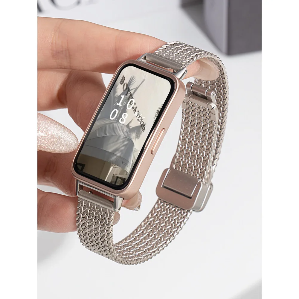 แม่เหล็กพับวงวงวงสําหรับหัวเว่ยวงHuawei Band 9 8อุปกรณ์เสริมสายรัดโลหะสแตนเลสแม่เหล็กเข็มขัดสร้อยข้อมือหัวเว่ย วงดนตรี8สร้อยข้อมือ